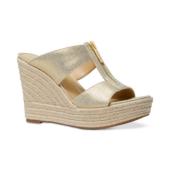 Michael Kors Bradley Espadrille Platform Wedge Sandals - 7.5m Pale Gold - Picture 1 of 3